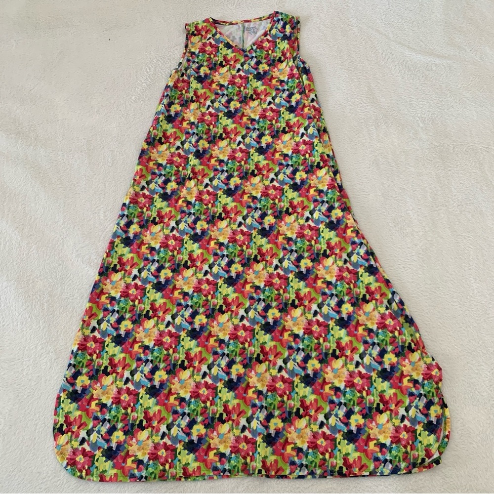 Women’s Large VERMONT COUNTRY STORE Bright Watercolor Floral Tank Maxi Dress